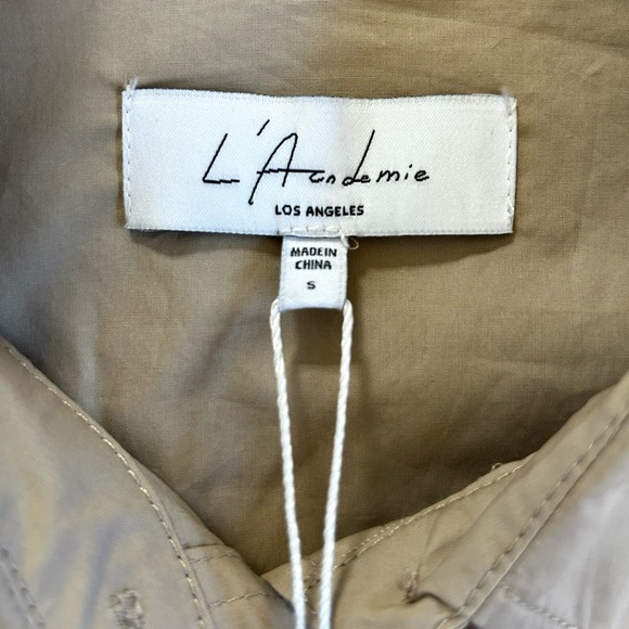 L’ACADEMIE lena blouse khaki revolve ruched cropped cotton button up NWT size S - Picture 6 of 11
